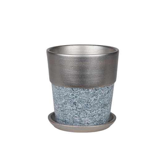 Горшок керамический с поддоном Металлик-серый камень